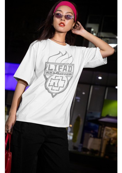 Unisex Rammstein Lifad Yazılı Tişört, Oversize Rock Band Albüm Temalı Bisiklet Yaka T-Shirt fiyatları