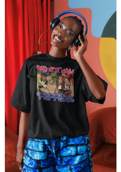 Unisex Red Hot Chili Peppers Yazılı Tişört, Oversize Rock Band Baskılı Bisiklet Yaka T-Shirt modelleri