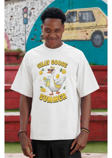 Unisex Silly Goose Summer Baskılı Tişört, Oversize Komik Kaz Temalı Bisiklet Yaka T-Shirt fiyatları