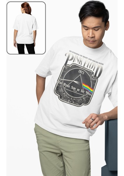 Unisex Pink Floyd 1973 Yazılı Tişört, Oversize Rock Band Temalı Bisiklet Yaka T-Shirt