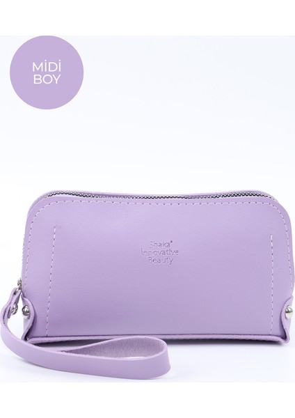 Lila SHK222 Suni Deri, Fermuarlı ,4 Bölmeli ,askılı Telefon Cüzdanı ve El Çantası