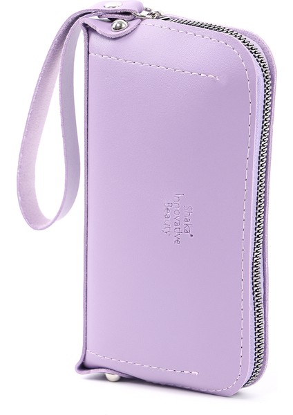 Lila SHK222 Suni Deri, Fermuarlı ,4 Bölmeli ,askılı Telefon Cüzdanı ve El Çantası