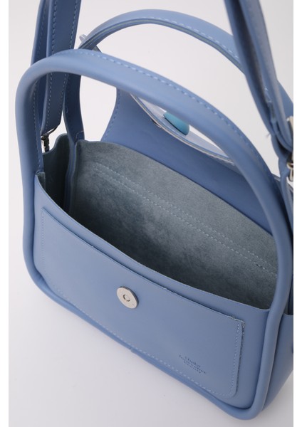 Mavi SHK97 Suni Deri Ön Cep Detaylı 2 Bölmeli Ayarlanabilir Askılı El,kol ve Omuz Çantası