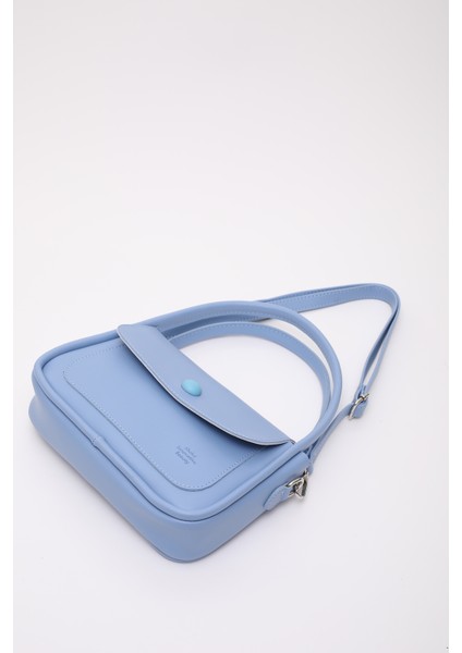 Mavi SHK97 Suni Deri Ön Cep Detaylı 2 Bölmeli Ayarlanabilir Askılı El,kol ve Omuz Çantası