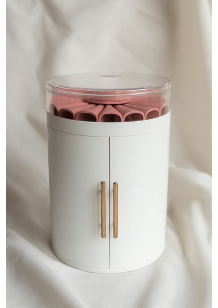 Gold Kulplu Beyaz Takı ve Bijuteri Organizeri – 4 Çekmeceli, Üst Bölmeli