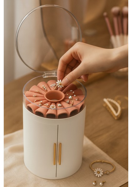 Gold Kulplu Beyaz Takı ve Bijuteri Organizeri – 4 Çekmeceli, Üst Bölmeli fiyatları