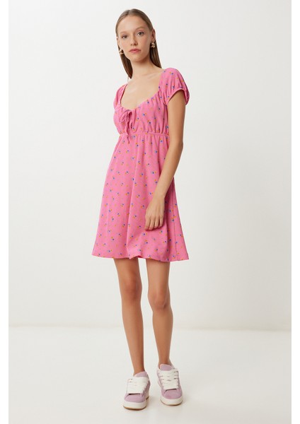 Desenli Mini Örme Elbise LUB0167 Koyu Pembe