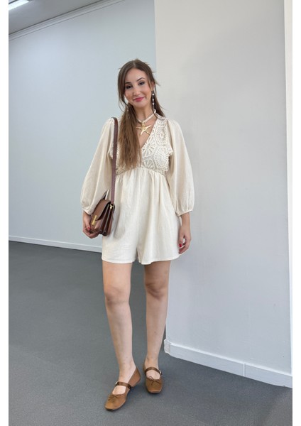 Helena Güpür Işlemeli V Yaka Tulum