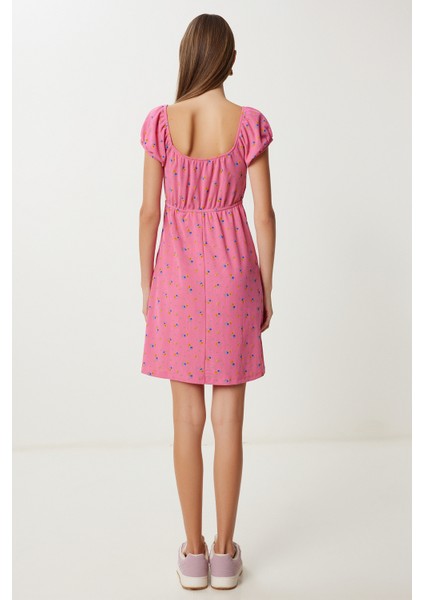 Desenli Mini Örme Elbise LUB0167 Koyu Pembe fırsatları