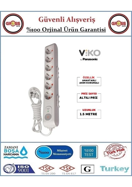 Akım, Şok Korumalı Anahtarlı Uzatma Grup Priz - 1,5 Metre fiyatları