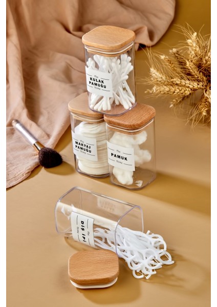 4'lü Ahşap Kapaklı Akrilik Diş Ipi, Kulak Pamuğu, Makyaj Pamuğu ve Pamuk Seti fiyatları