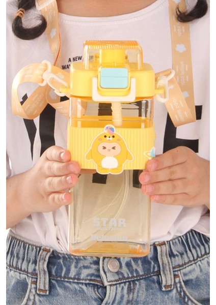 Dikdörtgen Yapıya Sahip Askılı Pipetli Suluk Matara 730 ml