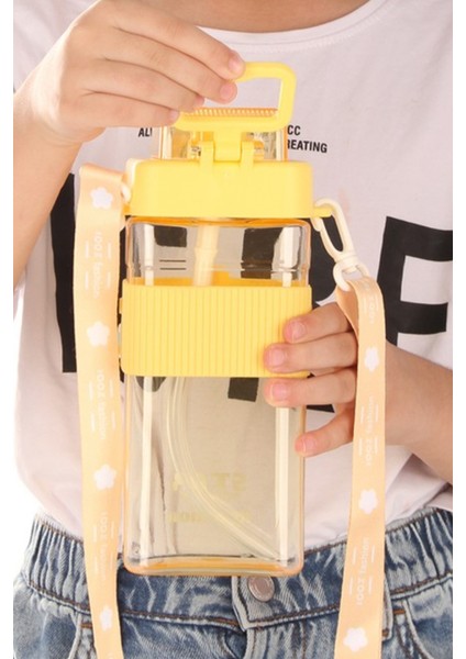 Dikdörtgen Yapıya Sahip Askılı Pipetli Suluk Matara 730 ml modelleri