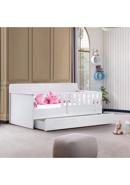 Flora Çocuk Odası Takımı, Flora Yavrulu Karyola, Vira 4 Kapaklı Dolap, Şifonyer, Kitaplık - Beyaz fiyatları