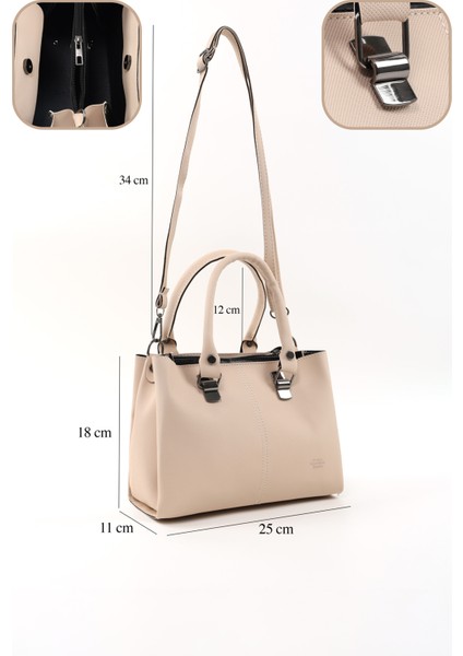 Krem SHK243 Suni Deri Fermuarlı 3 Bölmeli Ayarlanabilir Askılı El, Kol ve Omuz Çantası fırsatları