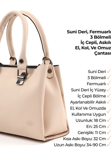 Krem SHK243 Suni Deri Fermuarlı 3 Bölmeli Ayarlanabilir Askılı El, Kol ve Omuz Çantası indirimleri