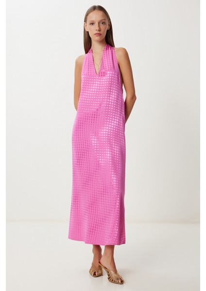 Desenli Saten Yüzeyli Elbise LFG0109 Koyu Pembe fiyatları