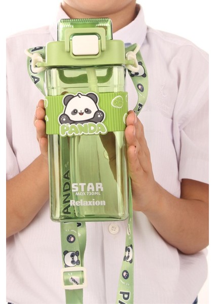 Dikdörtgen Yapıya Sahip Askılı Pipetli Suluk Matara 730 ml