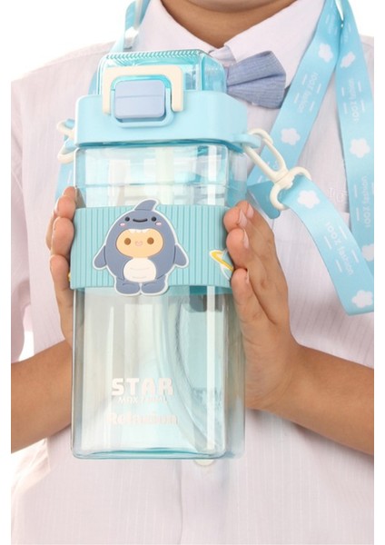 Dikdörtgen Yapıya Sahip Askılı Pipetli Suluk Matara 730 ml