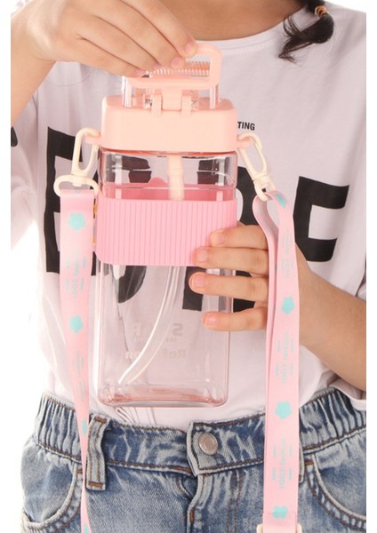 Dikdörtgen Yapıya Sahip Askılı Pipetli Suluk Matara 730 ml modelleri