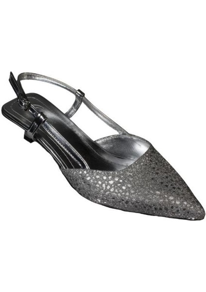 Yazkış Kadın Gümüş Altın Petek Parlak Kumaş 3cm Fındık Ökçe Topuk Abiye Ayakkabı