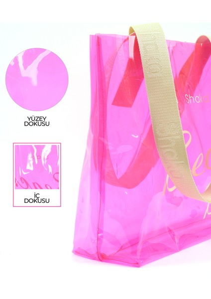 Pembe SHK241 Hologram Baskılı Pvc Tek Bölmeli Plaj,seyahat ve Piknik Çantası