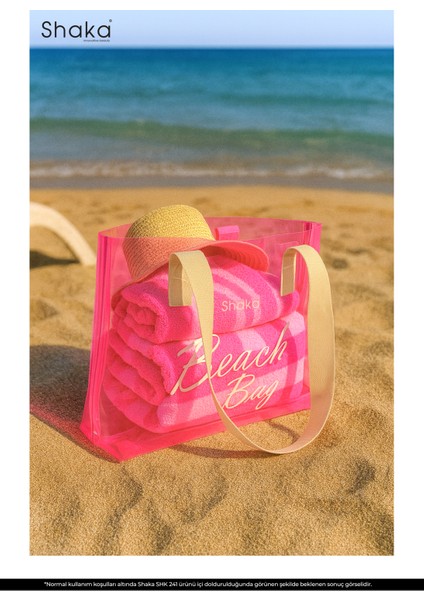 Pembe SHK241 Hologram Baskılı Pvc Tek Bölmeli Plaj,seyahat ve Piknik Çantası