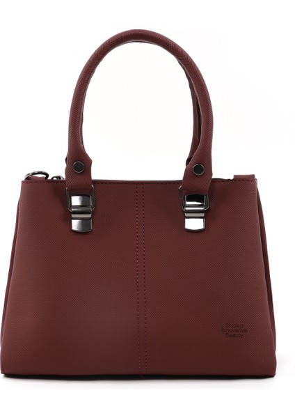 Bordo SHK243 Suni Deri Fermuarlı 3 Bölmeli Ayarlanabilir Askılı El, Kol ve Omuz Çantası