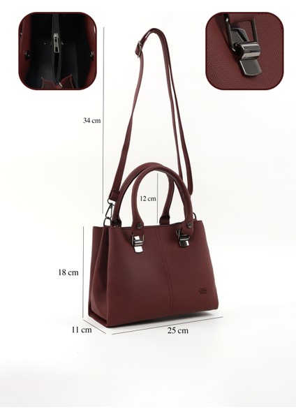 Bordo SHK243 Suni Deri Fermuarlı 3 Bölmeli Ayarlanabilir Askılı El, Kol ve Omuz Çantası fırsatları