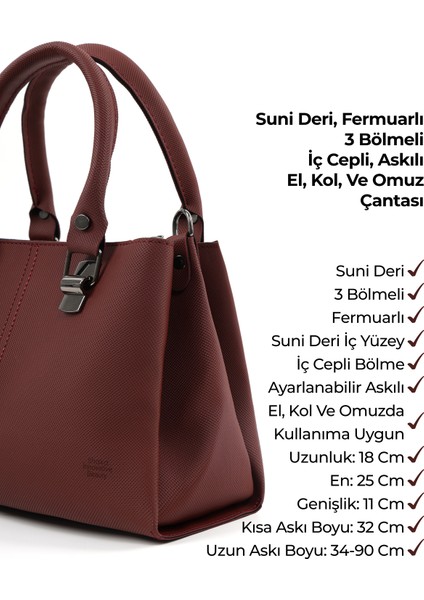 Bordo SHK243 Suni Deri Fermuarlı 3 Bölmeli Ayarlanabilir Askılı El, Kol ve Omuz Çantası indirimleri