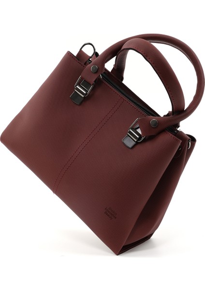 Bordo SHK243 Suni Deri Fermuarlı 3 Bölmeli Ayarlanabilir Askılı El, Kol ve Omuz Çantası