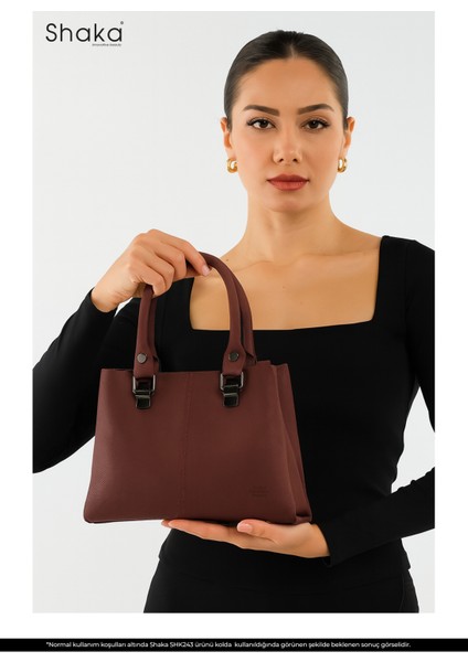 Bordo SHK243 Suni Deri Fermuarlı 3 Bölmeli Ayarlanabilir Askılı El, Kol ve Omuz Çantası