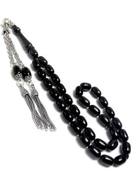 Rüya Serisi Kalemkar Işçilikli Siyah Kehribar Tesbih