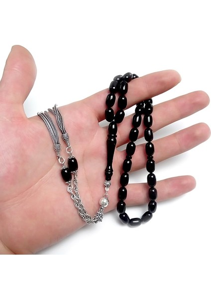 Rüya Serisi Kalemkar Işçilikli Siyah Kehribar Tesbih modelleri