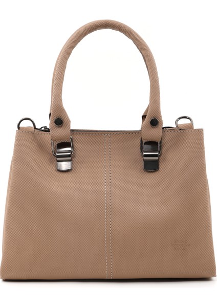 Vizon SHK243 Suni Deri Fermuarlı 3 Bölmeli Ayarlanabilir Askılı El, Kol ve Omuz Çantası