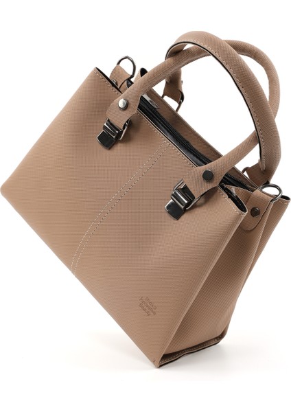 Vizon SHK243 Suni Deri Fermuarlı 3 Bölmeli Ayarlanabilir Askılı El, Kol ve Omuz Çantası