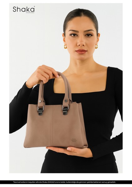 Vizon SHK243 Suni Deri Fermuarlı 3 Bölmeli Ayarlanabilir Askılı El, Kol ve Omuz Çantası