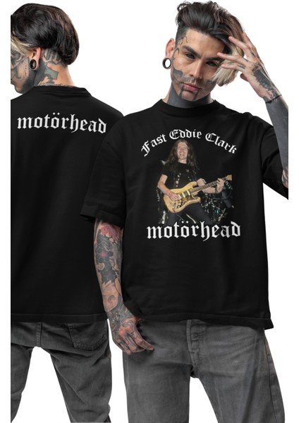 Unisex Fast Eddie Clark Ense Baskılı Tişört, Oversize Rock Band Motörhead Temalı T-Shirt