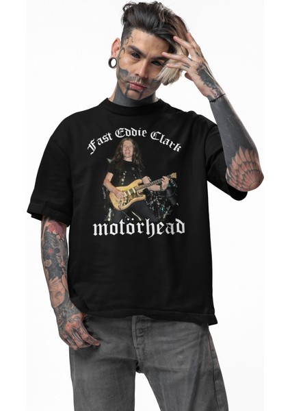 Unisex Fast Eddie Clark Ense Baskılı Tişört, Oversize Rock Band Motörhead Temalı T-Shirt modelleri