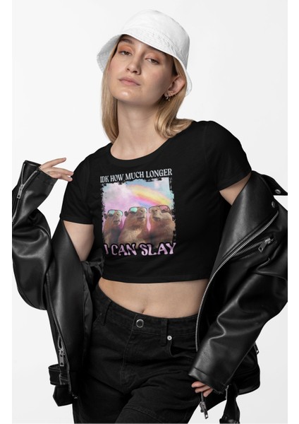 I Can Slay Yazılı Crop Top, Kadın Capybara Baskılı Crop Bluz fiyatları