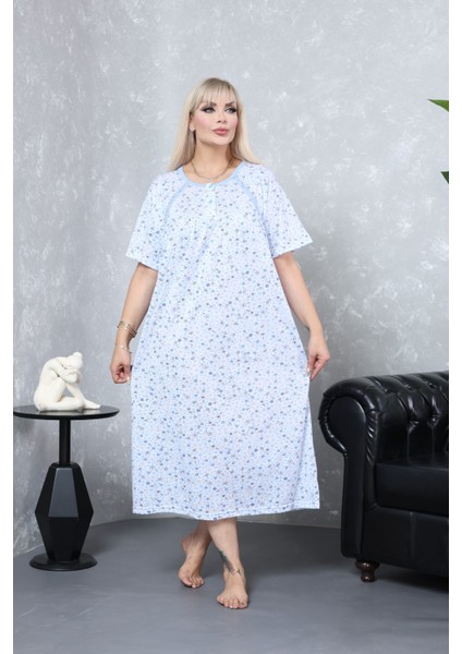 Mevsimlik Pamuklu Çok Bol Kesim Geniş Kalıp Kısa Kollu Anne Gecelik