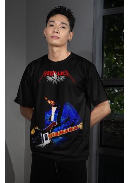 Unisex Gitarist Metallica Baskılı Tişört, Oversize Rock Band Temalı Bisiklet Yaka T-Shirt fiyatları