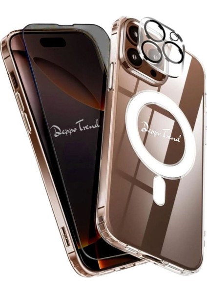 Iphone 16 Pro Max Şeffaf Mika Magsafe Kılıf + Antistatik Hayalet Ekran Koruyucu + Kamera Koruyucu Siyah