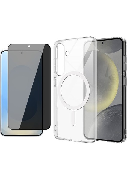 Galaxy S24 Plus Şeffaf Mika Magsafe Kılıf + Antistatik Hayalet Ekran Koruyucu + Kamera Koruyucu Derin Mor
