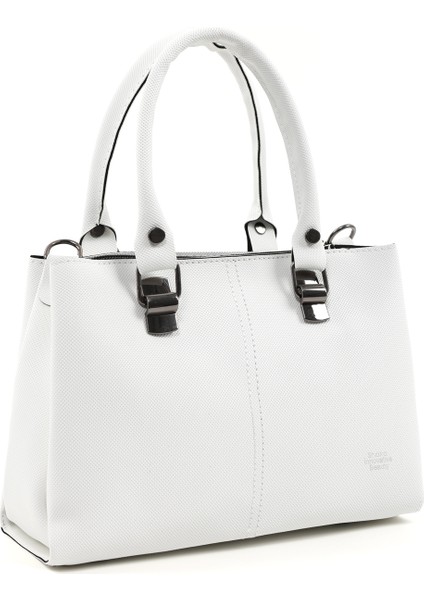 Beyaz SHK243 Suni Deri Fermuarlı 3 Bölmeli Ayarlanabilir Askılı El, Kol ve Omuz Çantası fiyatları