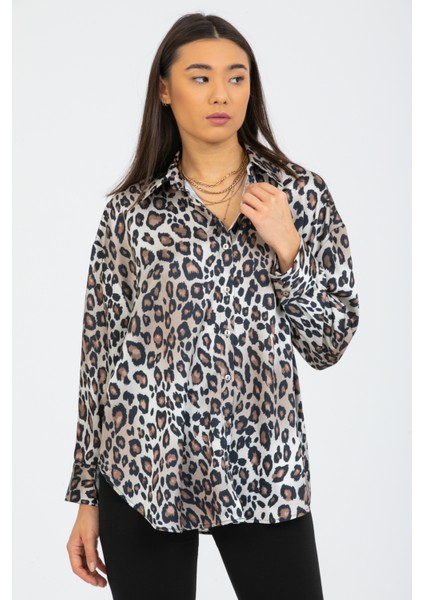 Leopar Desenli Saten Oversize modelleri