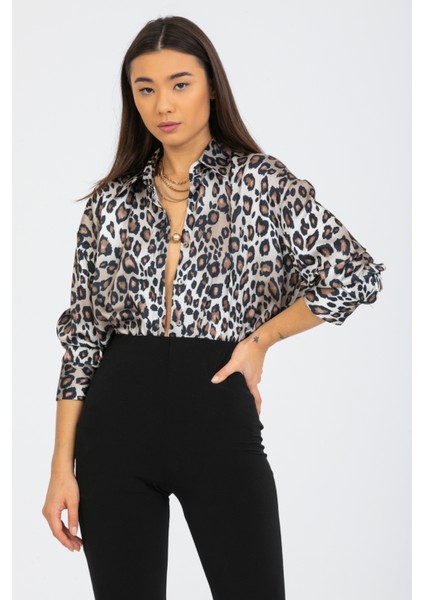Leopar Desenli Saten Oversize fırsatları