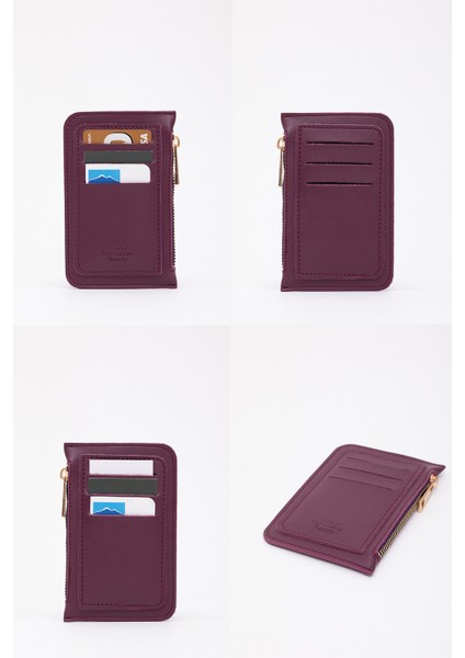 Mor SHK101 Suni Deri 6 Kartlık ve Fermuarlı Para Bölmeli Kartlık Cüzdan