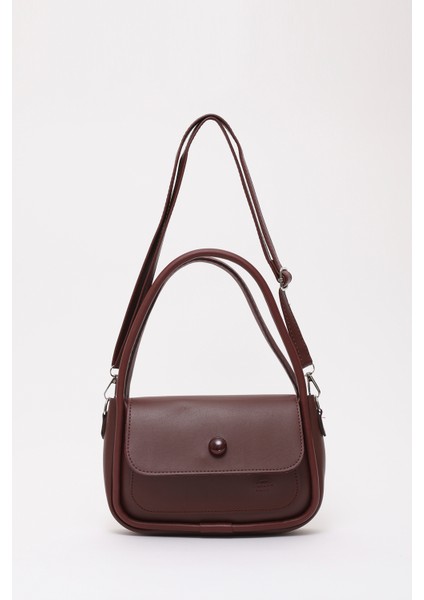 Bordo SHK97 Suni Deri Ön Cep Detaylı 2 Bölmeli Ayarlanabilir Askılı El,kol ve Omuz Çantası