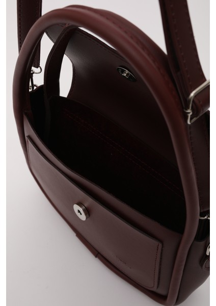 Bordo SHK97 Suni Deri Ön Cep Detaylı 2 Bölmeli Ayarlanabilir Askılı El,kol ve Omuz Çantası